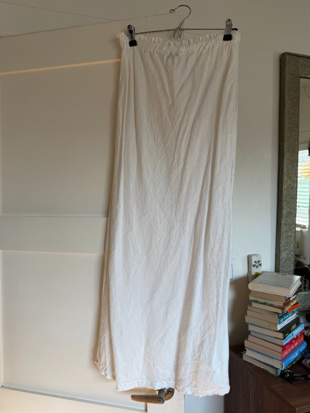 ZARA White Linen Frayed Hem Maxi Skirt